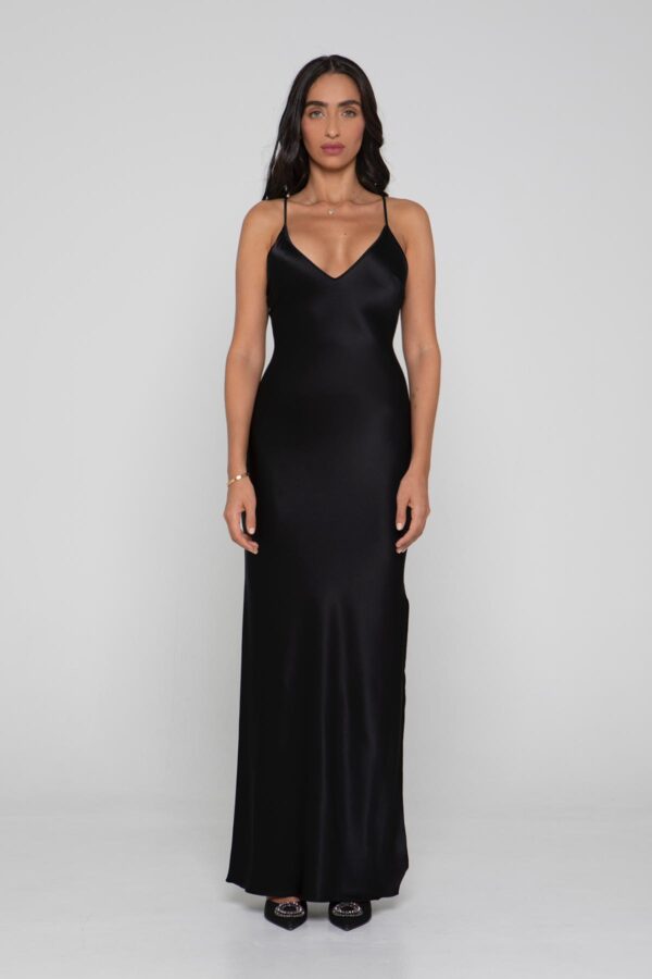 Silk Long Dress in Black - Image 2