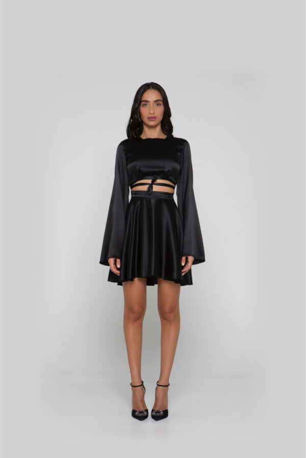 Silk Wrap Skirt in Black - Image 2