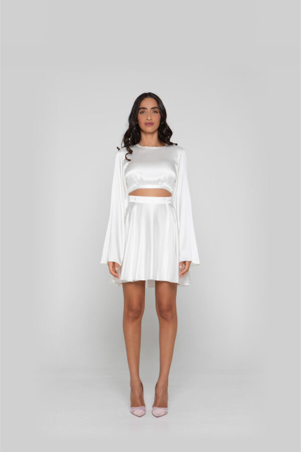 Silk Wrap Skirt in White - Image 2