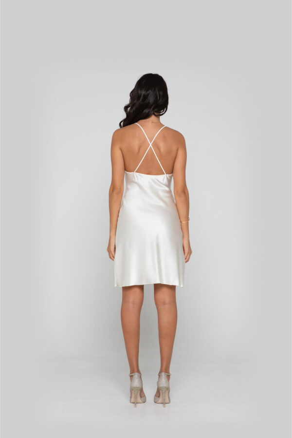 Silk Short Dress in Cream - Image 5