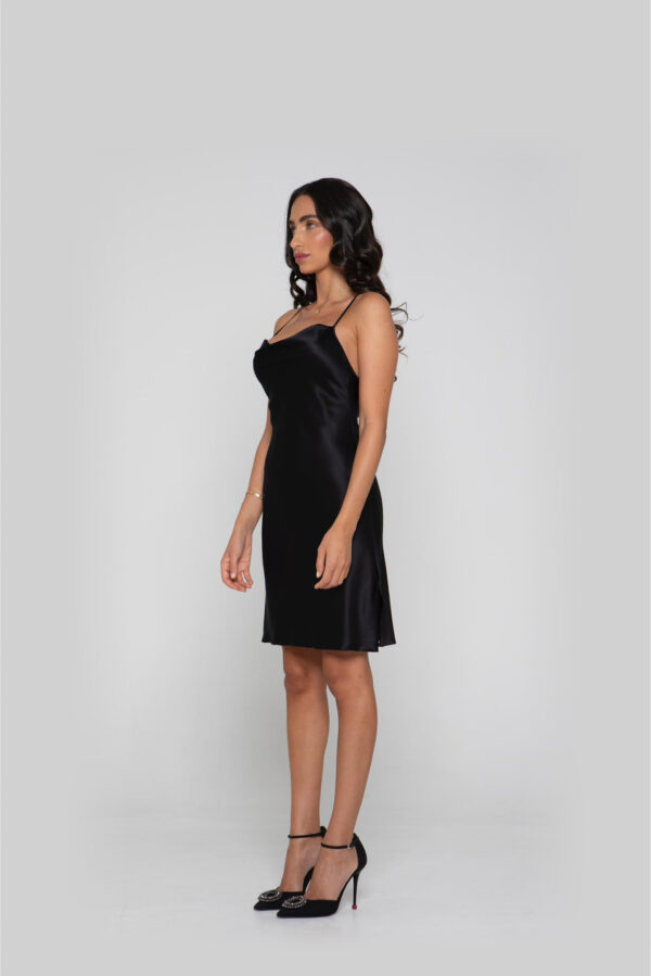 Silk Short Dress in Black - Image 3