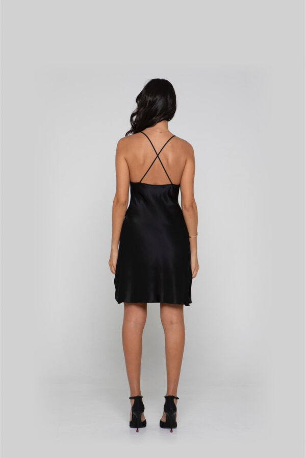 Silk Short Dress in Black - Image 5