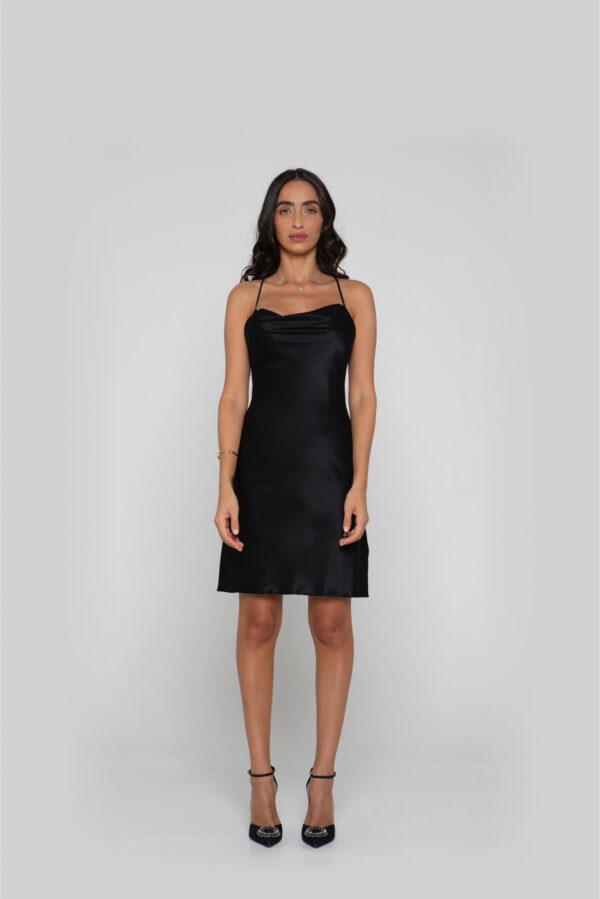 Silk Short Dress in Black - Image 2