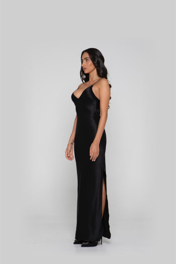 Silk Long Dress in Black - Image 3