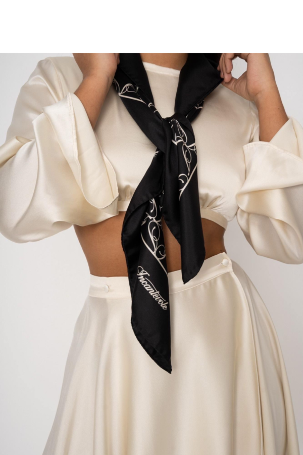 Silk Foulard in Black & Cream - Image 2