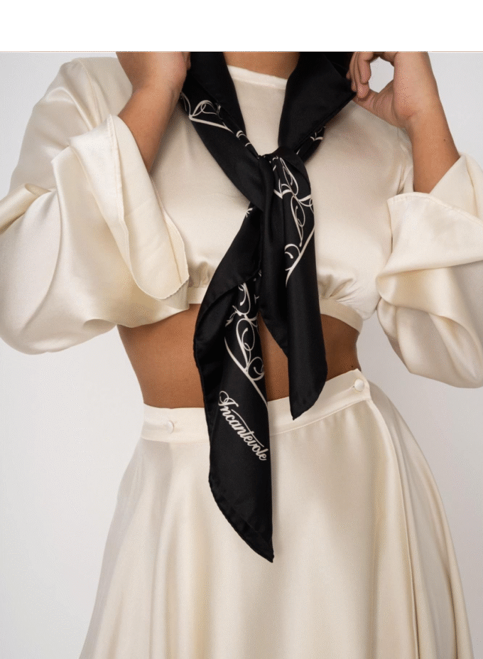 Silk Foulard in Black & Cream