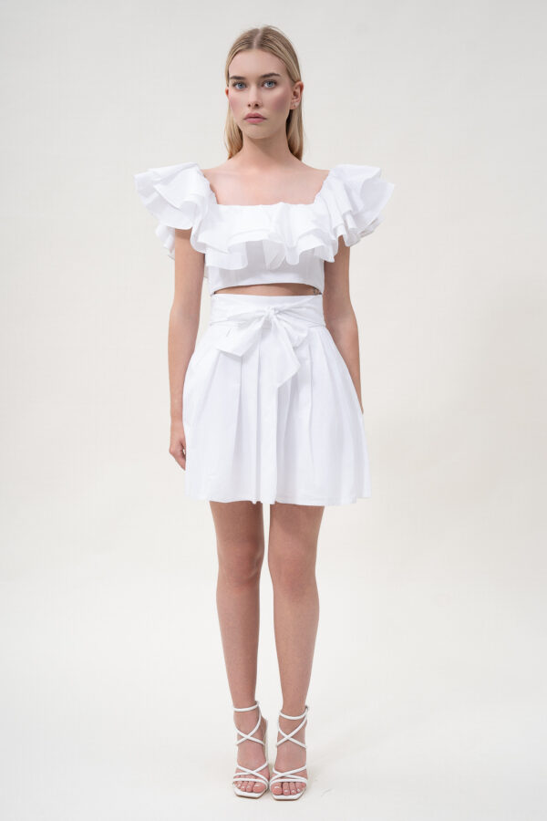 Cotton Pleated Mini Skirt - Image 3