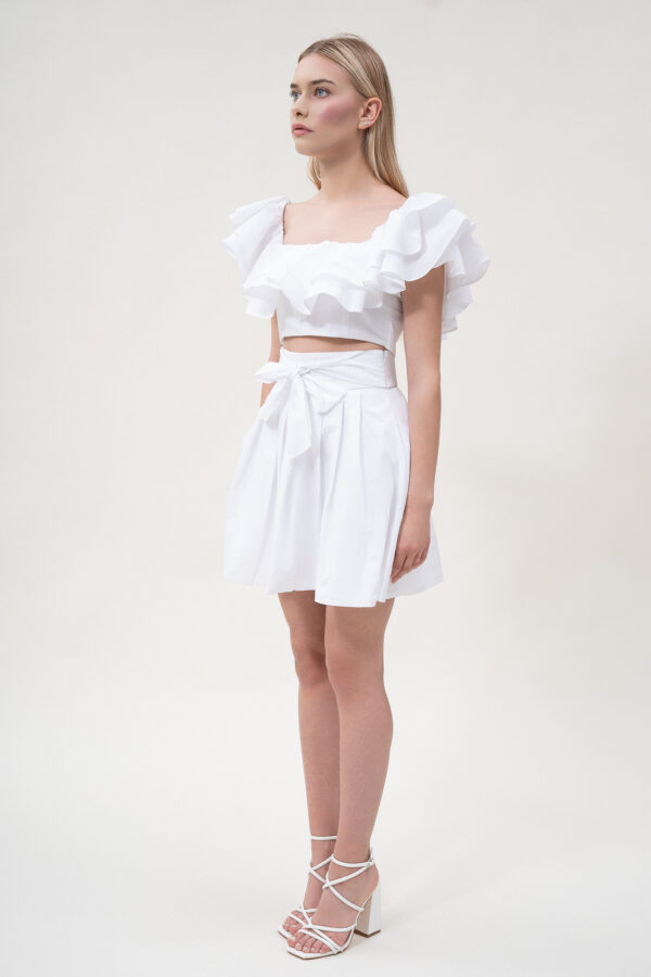 Cotton Pleated Mini Skirt - Image 4