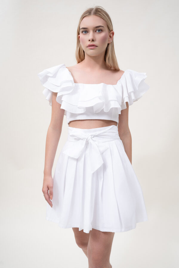 Cotton Pleated Mini Skirt