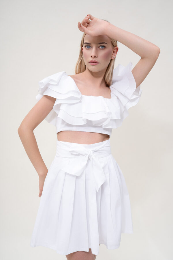 Cotton Pleated Mini Skirt - Image 2