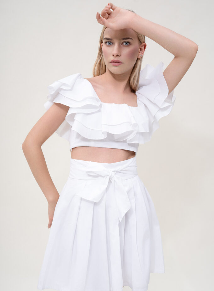 Cotton Crop Top with Ruffle Detail