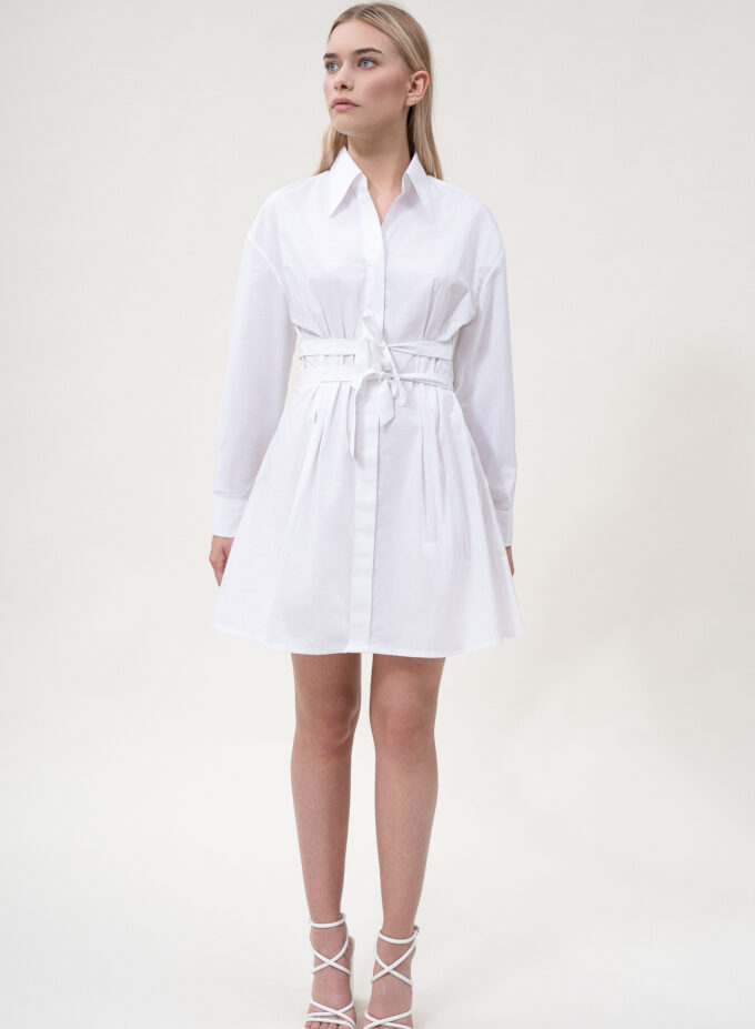 Cotton Shirt Dress with Tie Waist Detail