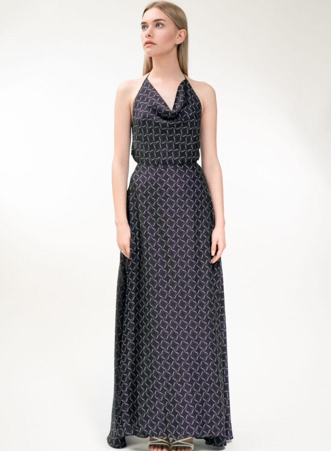Long Wrap Skirt in Black & Cream
