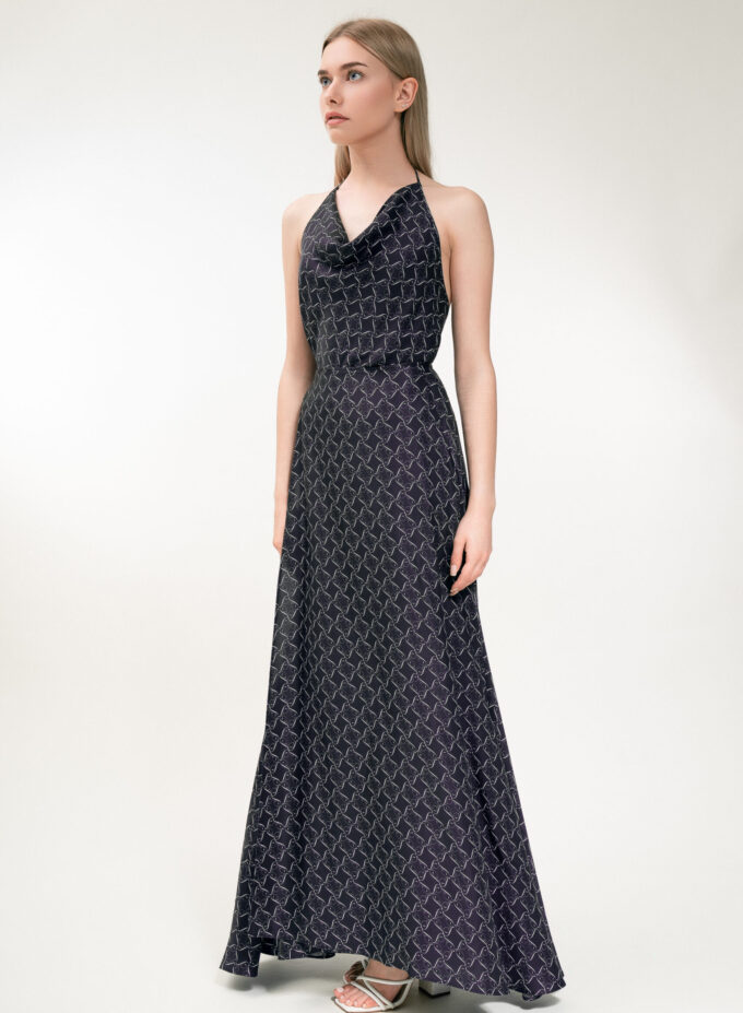 Printed Cowl Neckline Top in Black and Cream