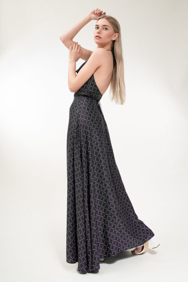 Printed Cowl Neckline Top in Black and Cream - Image 5