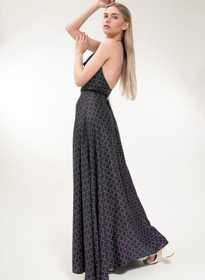 Printed Cowl Neckline Top in Black and Cream