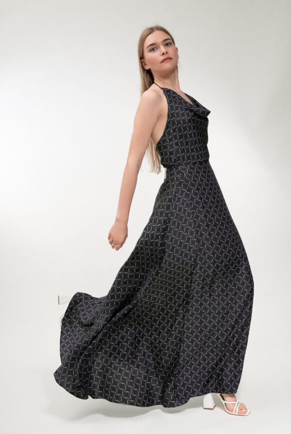 Printed Cowl Neckline Top in Black and Cream - Image 4