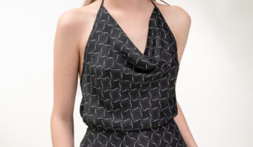 Printed Cowl Neckline Top in Black and Cream