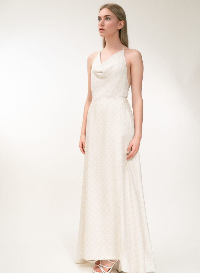 Printed Cowl Neckline Top in Cream & Cappaccino