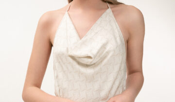 Printed Cowl Neckline Top in Cream & Cappaccino