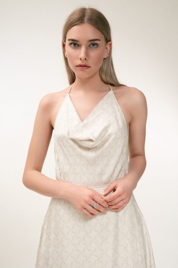 Printed Cowl Neckline Top in Cream & Cappaccino