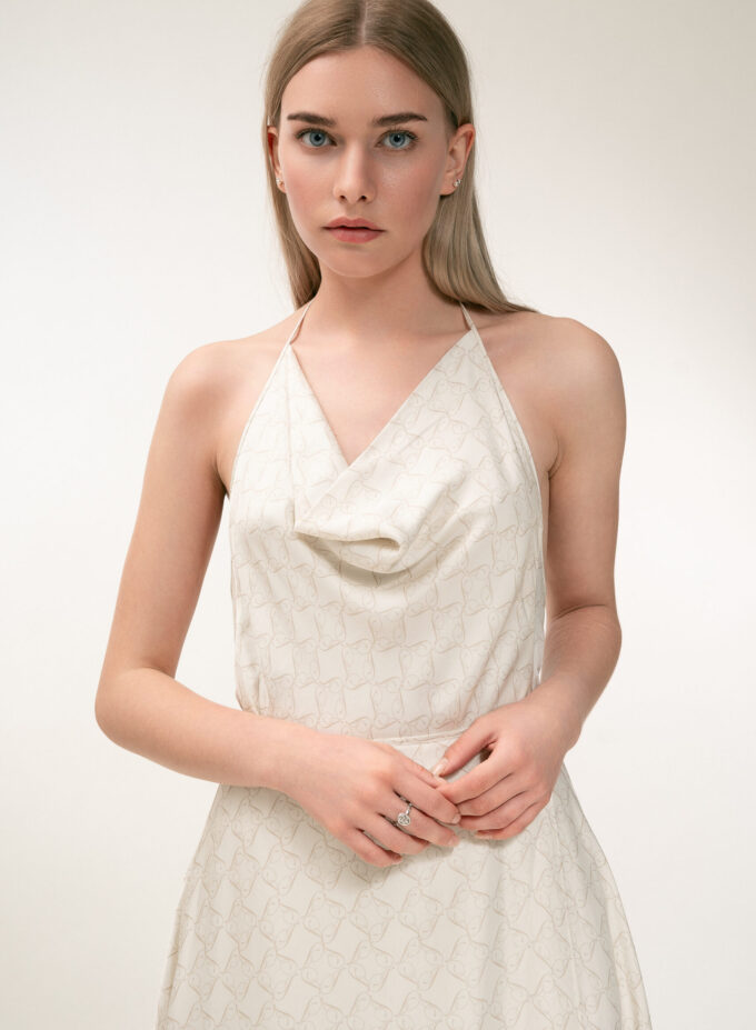 Printed Cowl Neckline Top in Cream & Cappaccino