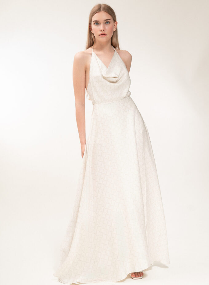 Printed Cowl Neckline Top in Cream & Cappaccino