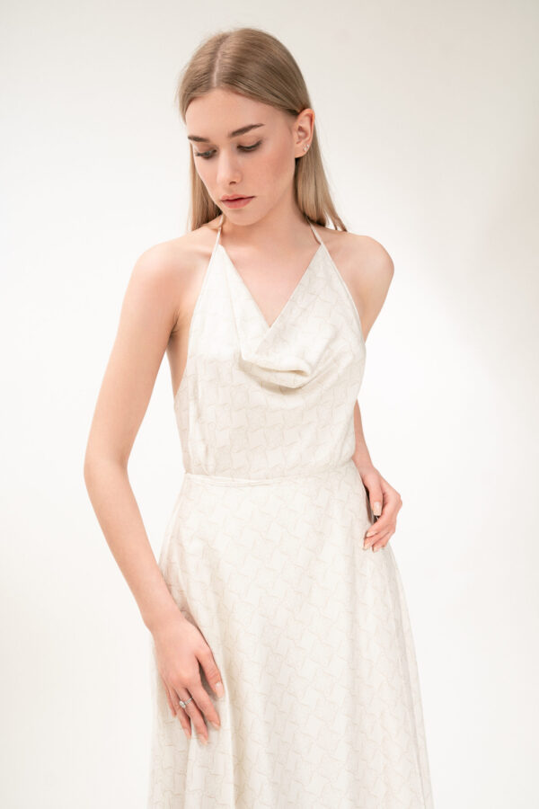Printed Cowl Neckline Top in Cream & Cappaccino - Image 2