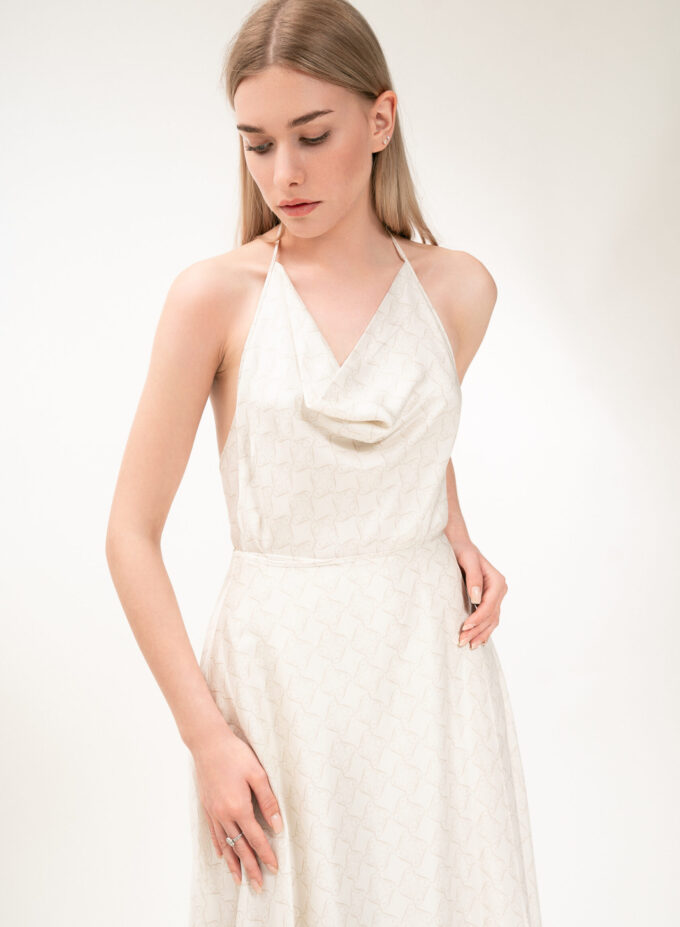 Printed Cowl Neckline Top in Cream & Cappaccino