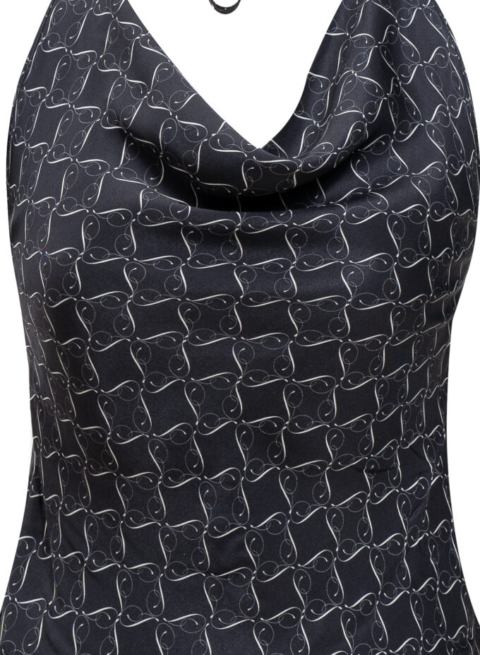 Printed Cowl Neckline Top in Black and Cream