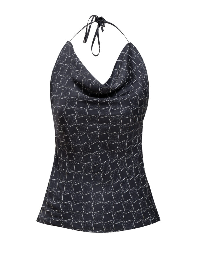 Printed Cowl Neckline Top in Black and Cream