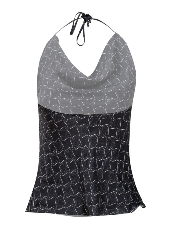 Printed Cowl Neckline Top in Black and Cream