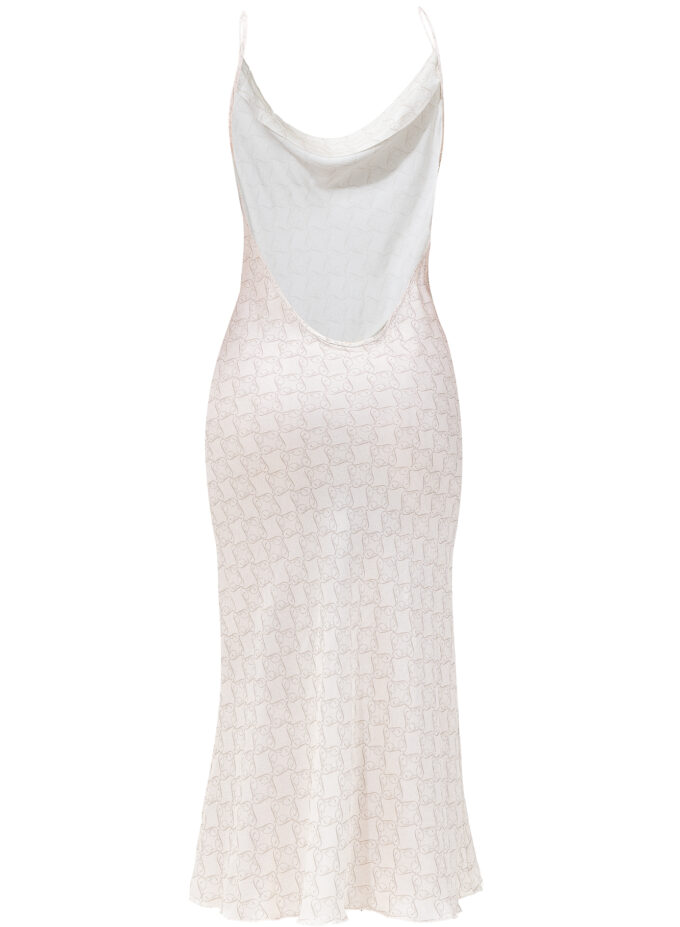 Printed Open-Back Maxi Dress in Cream & Cappuccino