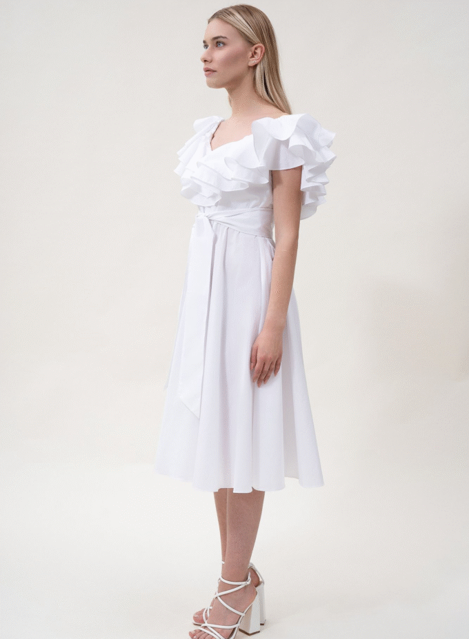 Cotton Ruffle Midi Dress
