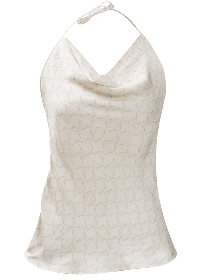 Printed Cowl Neckline Top in Cream & Cappaccino