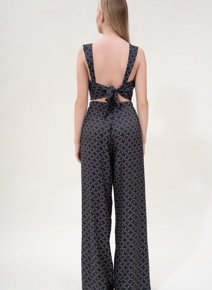 Printed Knot-detailed Top in Black & Cream