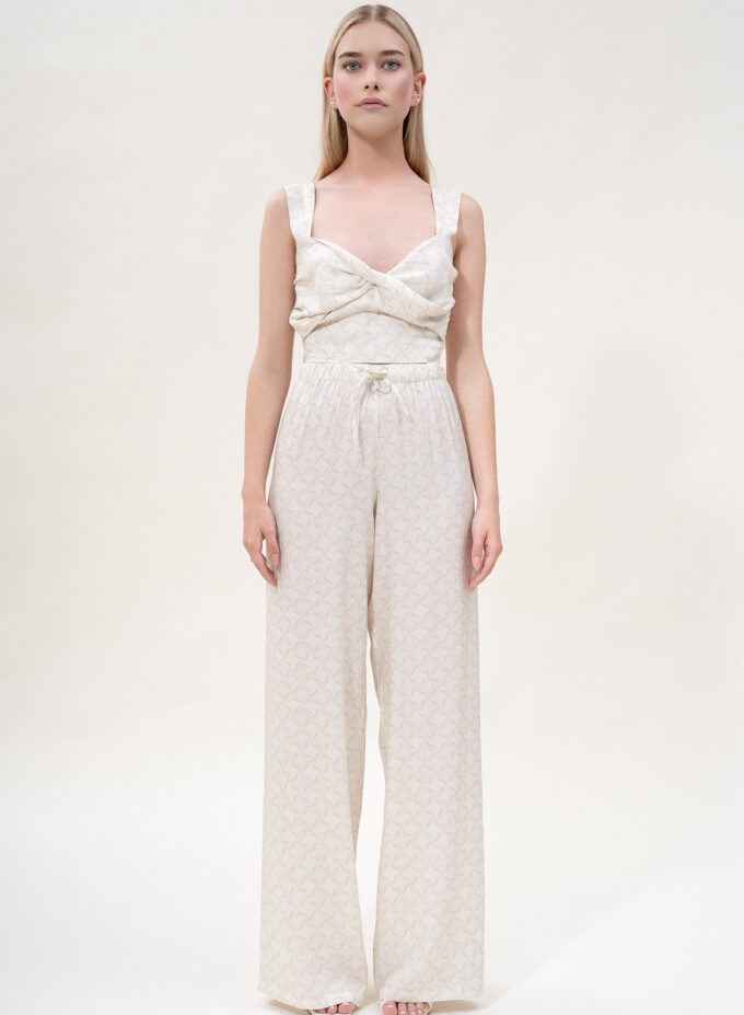 Printed Knot-detailed Top in Cream & Cappuccino