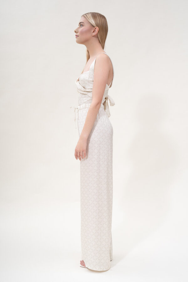 Printed Knot-detailed Top in Cream & Cappuccino - Image 3