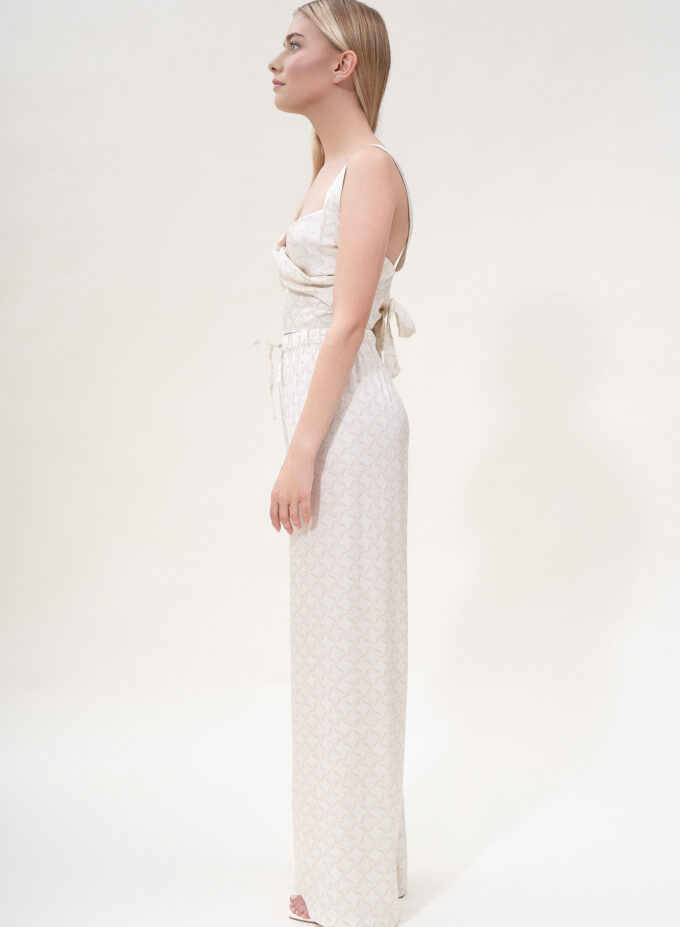 Printed Knot-detailed Top in Cream & Cappuccino