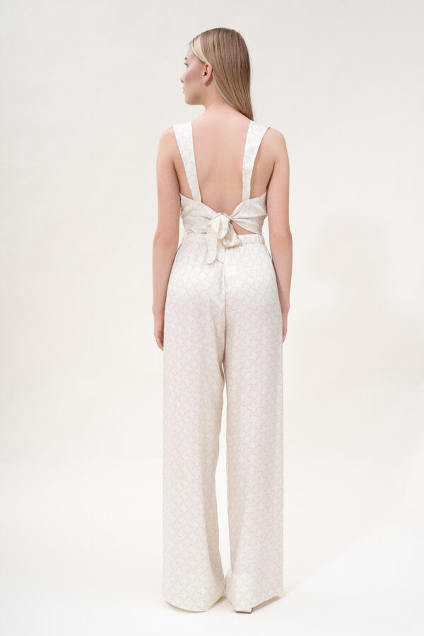 Printed Knot-detailed Top in Cream & Cappuccino - Image 4