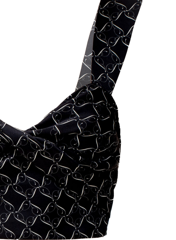 Printed Knot-detailed Top in Black & Cream