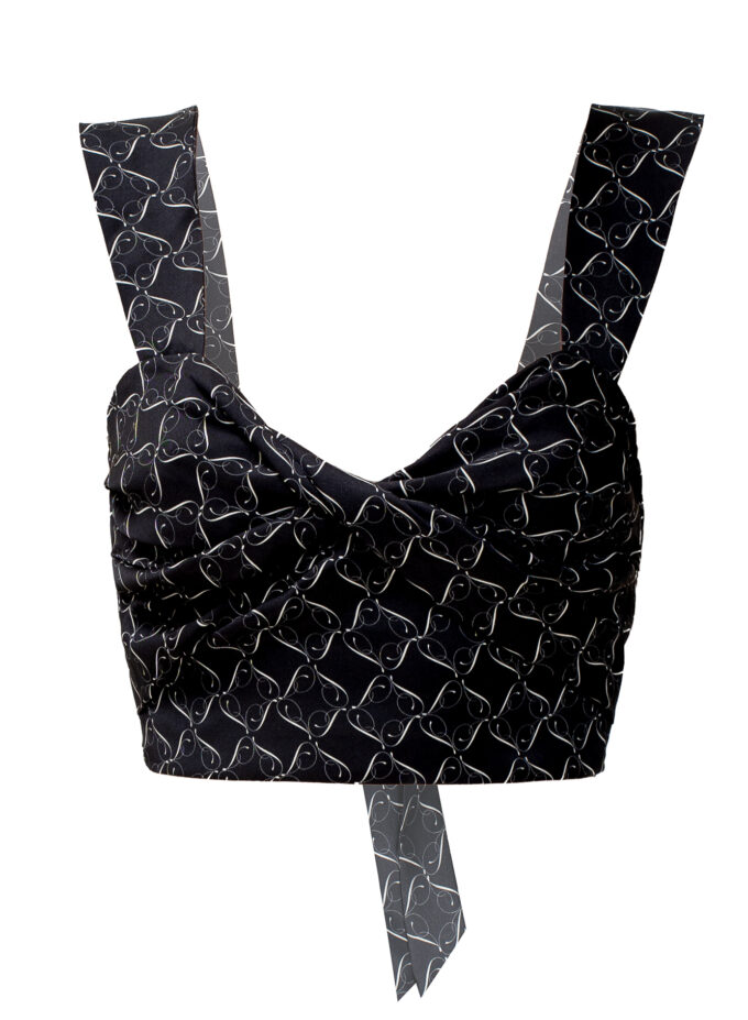 Printed Knot-detailed Top in Black & Cream
