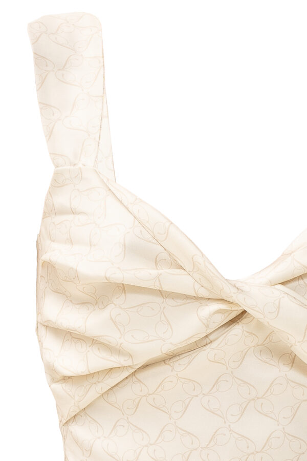 Printed Knot-detailed Top in Cream & Cappuccino - Image 5