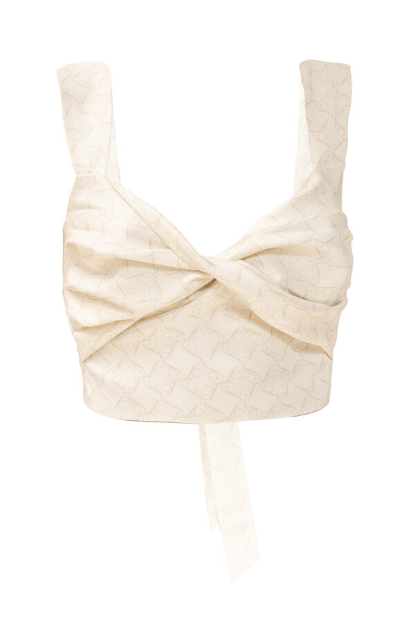 Printed Knot-detailed Top in Cream & Cappuccino - Image 6