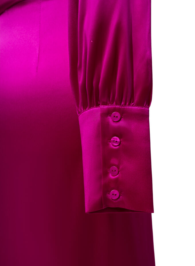 Silk Long Wrap Dress in Fuchsia