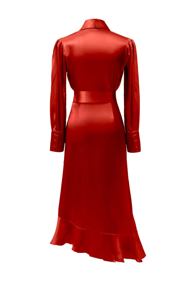 Silk Long Wrap Dress in Red - Image 8