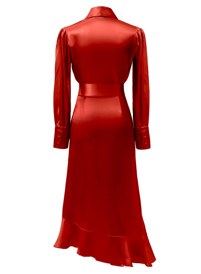 Silk Long Wrap Dress in Red