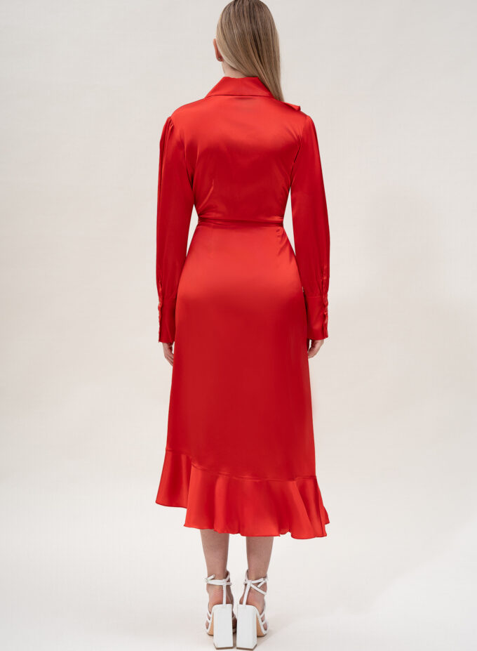 Silk Long Wrap Dress in Red