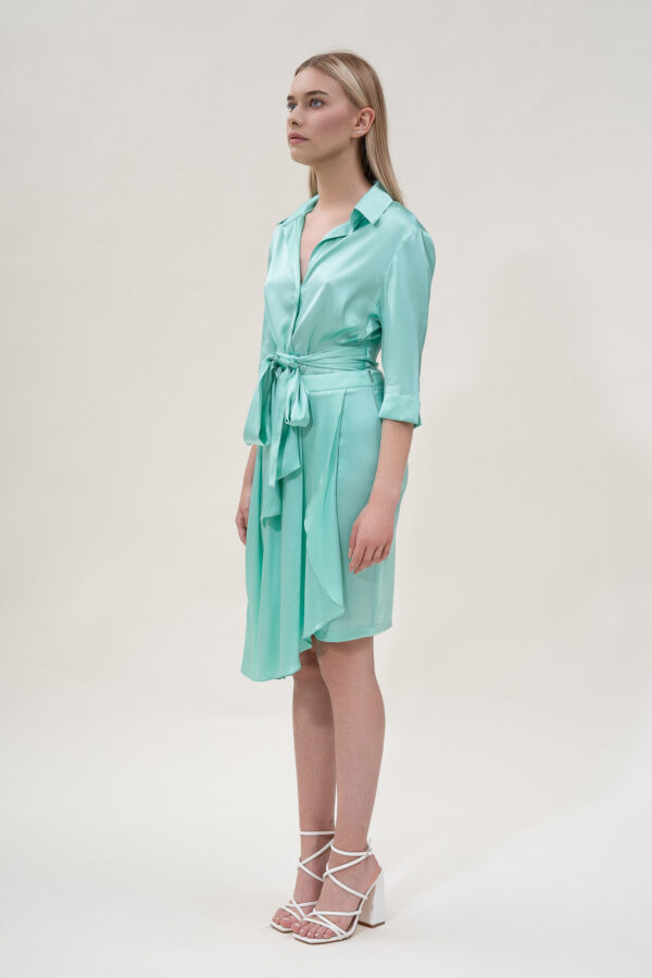 Silk Asymmetric Skirt In Acquamarine - Image 2