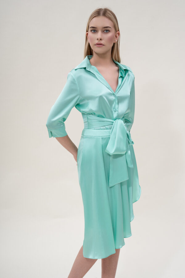 Silk Asymmetric Skirt In Acquamarine - Image 4